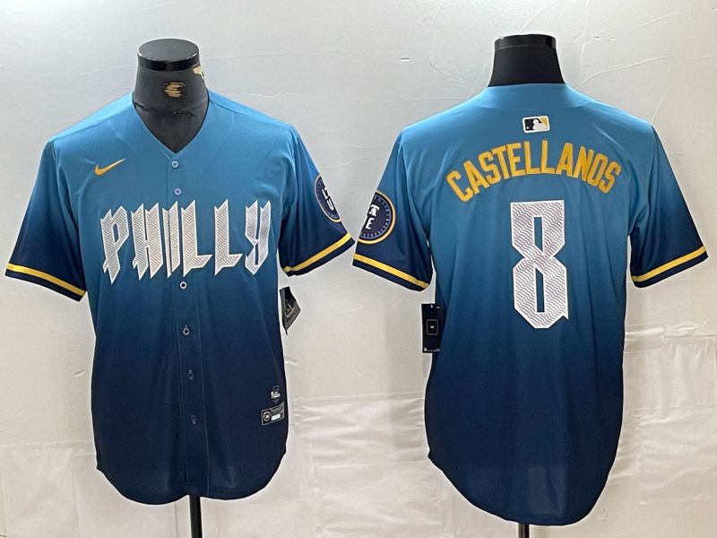 Men Philadelphia Phillies #8 Castellanos Blue City Edition Nike 2024 MLB Jersey style 1
